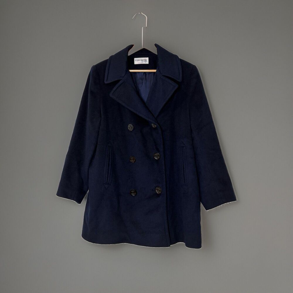 Forecaster of Boston Peacoat Blue Double Breast Jacket Navy Nautical Sz 12